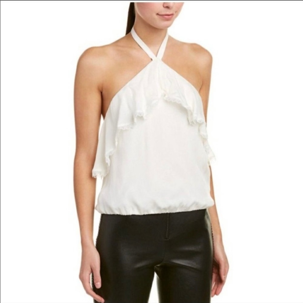 Alice+Olivia cream monet silk lace halter top M